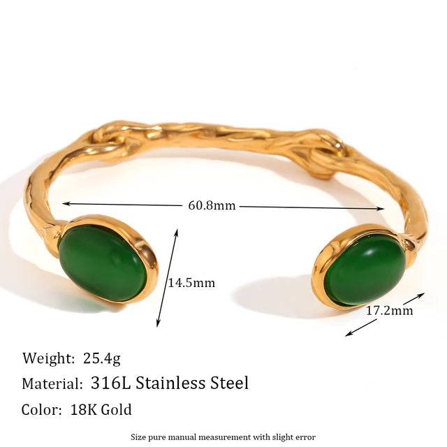 β¨ Adjustable Oval Bracelet β Green Agate & Pink Crystal π