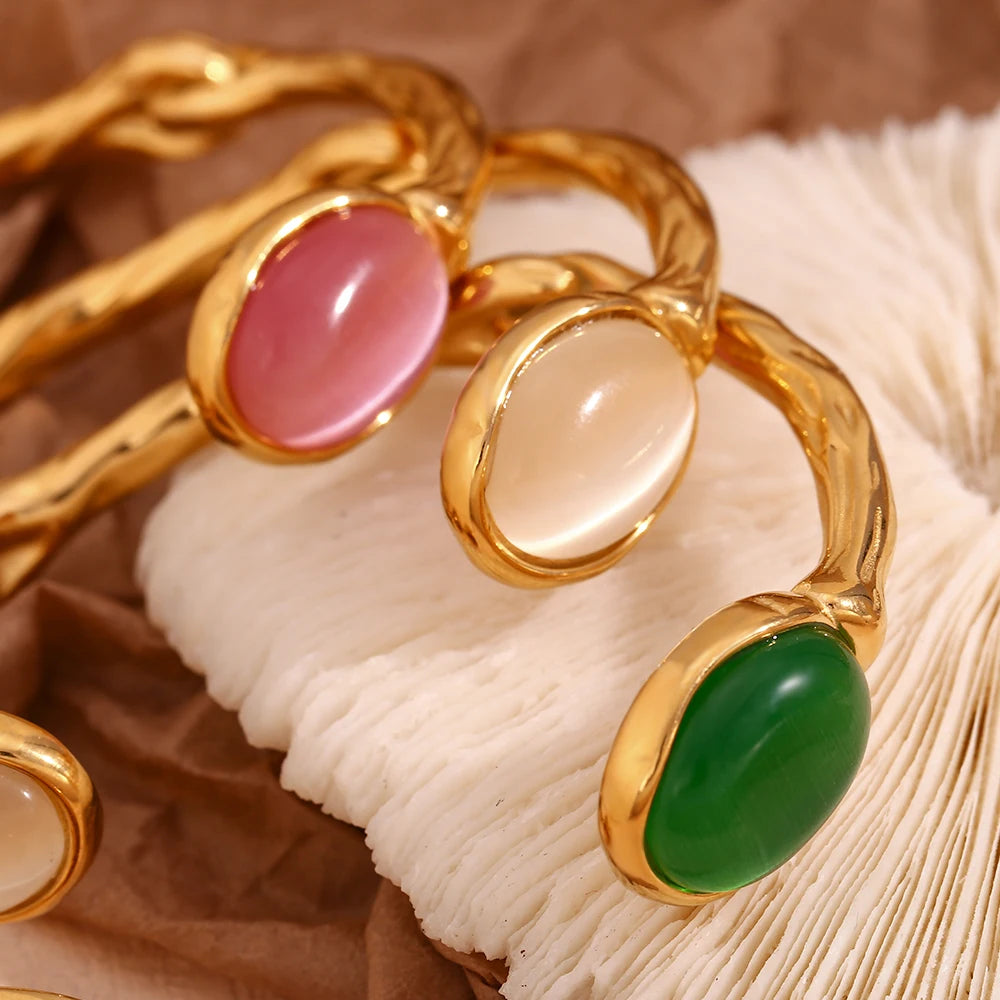 ✨ Adjustable Oval Bracelet – Green Agate & Pink Crystal 💖