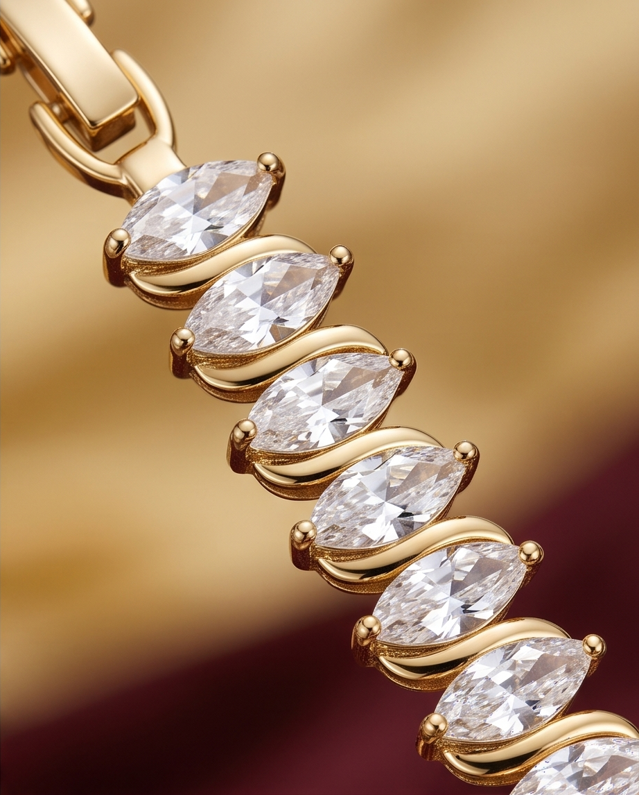 Gold Plated Marquise Zirconia Bracelet Rhodium Adjustable