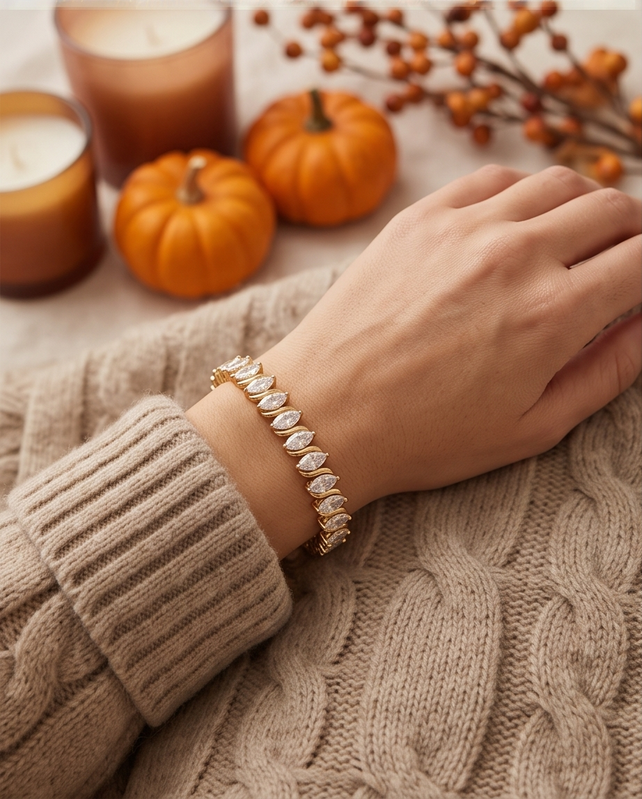 Gold Plated Marquise Zirconia Bracelet Rhodium Adjustable
