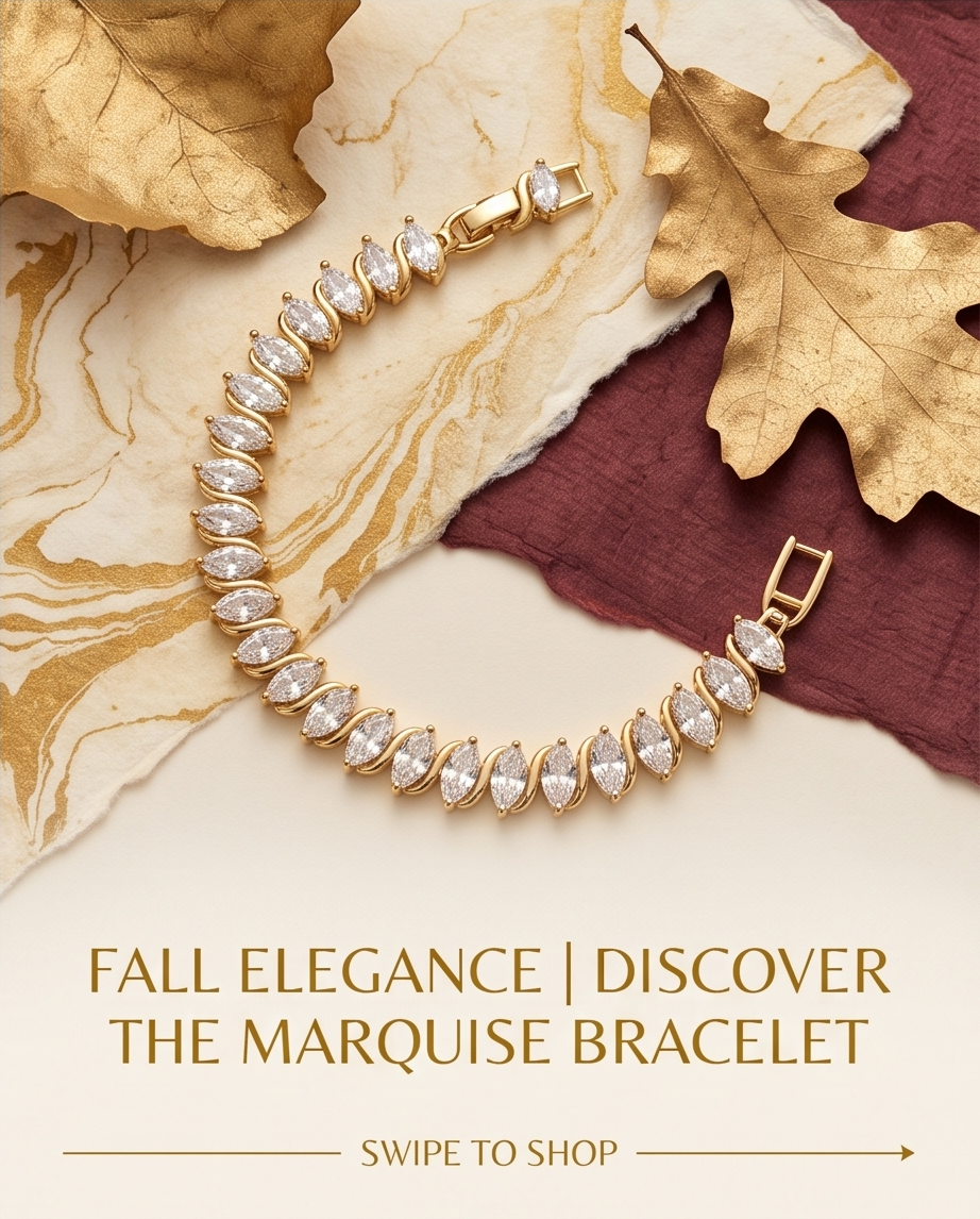 Gold Plated Marquise Zirconia Bracelet Rhodium Adjustable