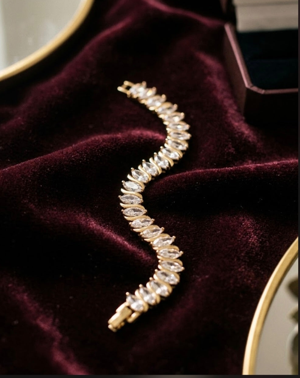 Gold Plated Marquise Zirconia Bracelet Rhodium Adjustable