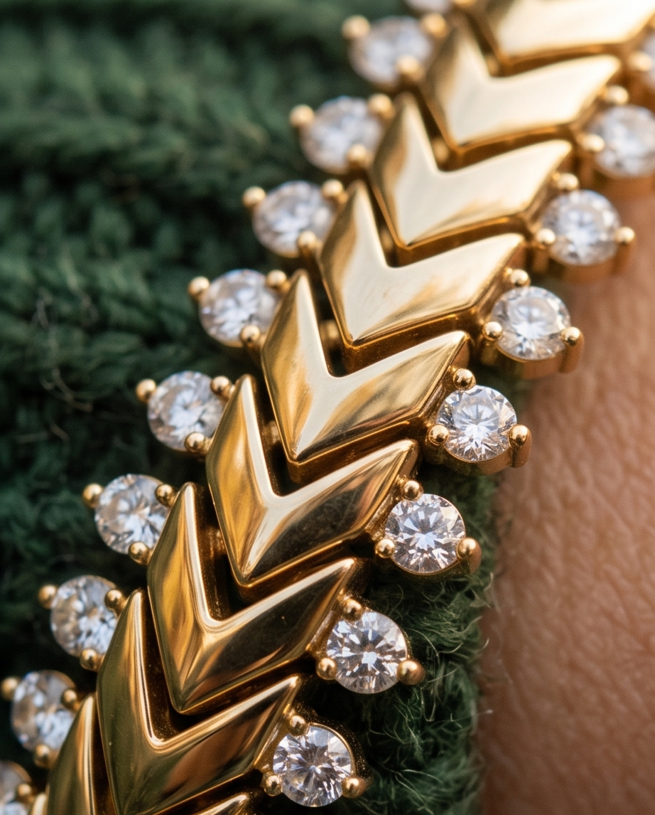 Gold Plated Chevron Zirconia Bracelet Hypoallergenic Adjust