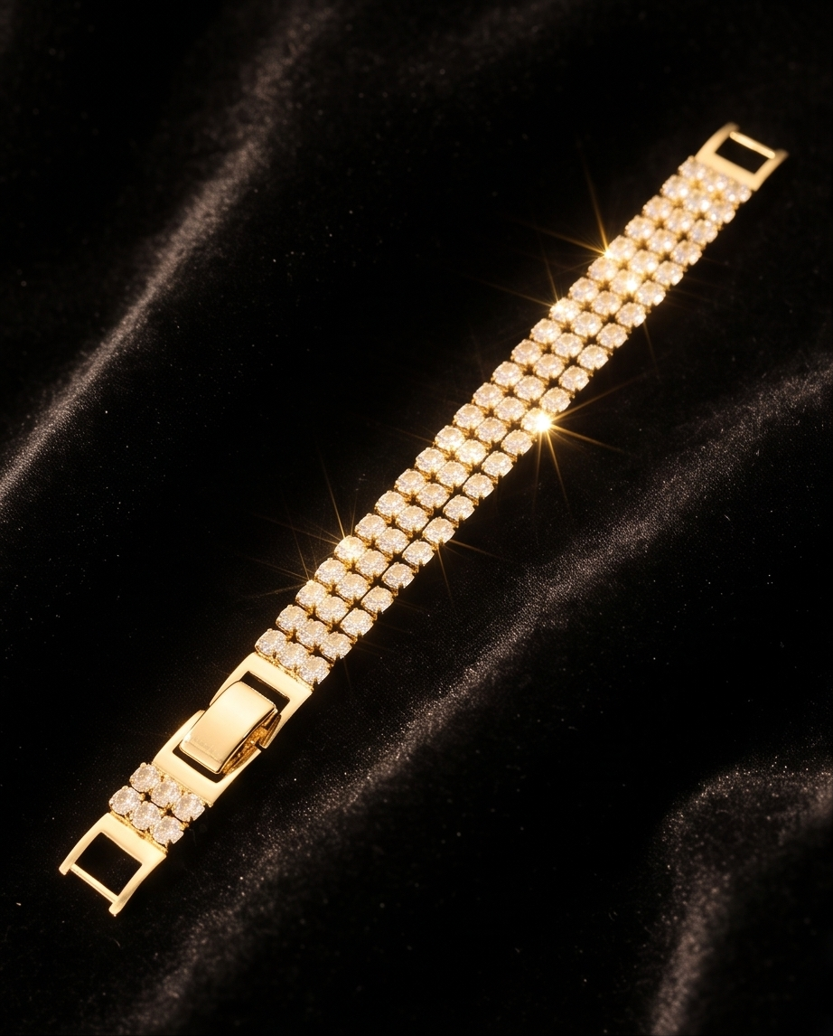 3-Row Gold Plated Tennis Bracelet Hypoallergenic Adjustable