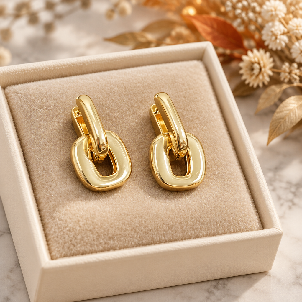 Gold Rhodium Geometric Chain Earrings