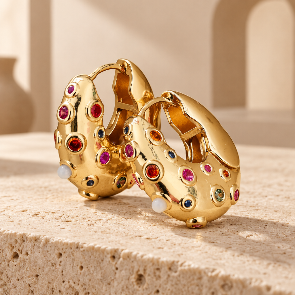 Gold & Rhodium Multi-Colour Hoop Earrings