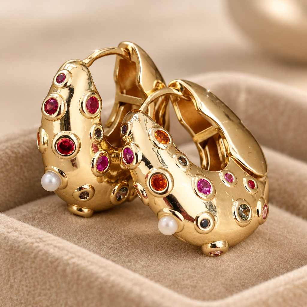 Gold & Rhodium Multi-Colour Hoop Earrings