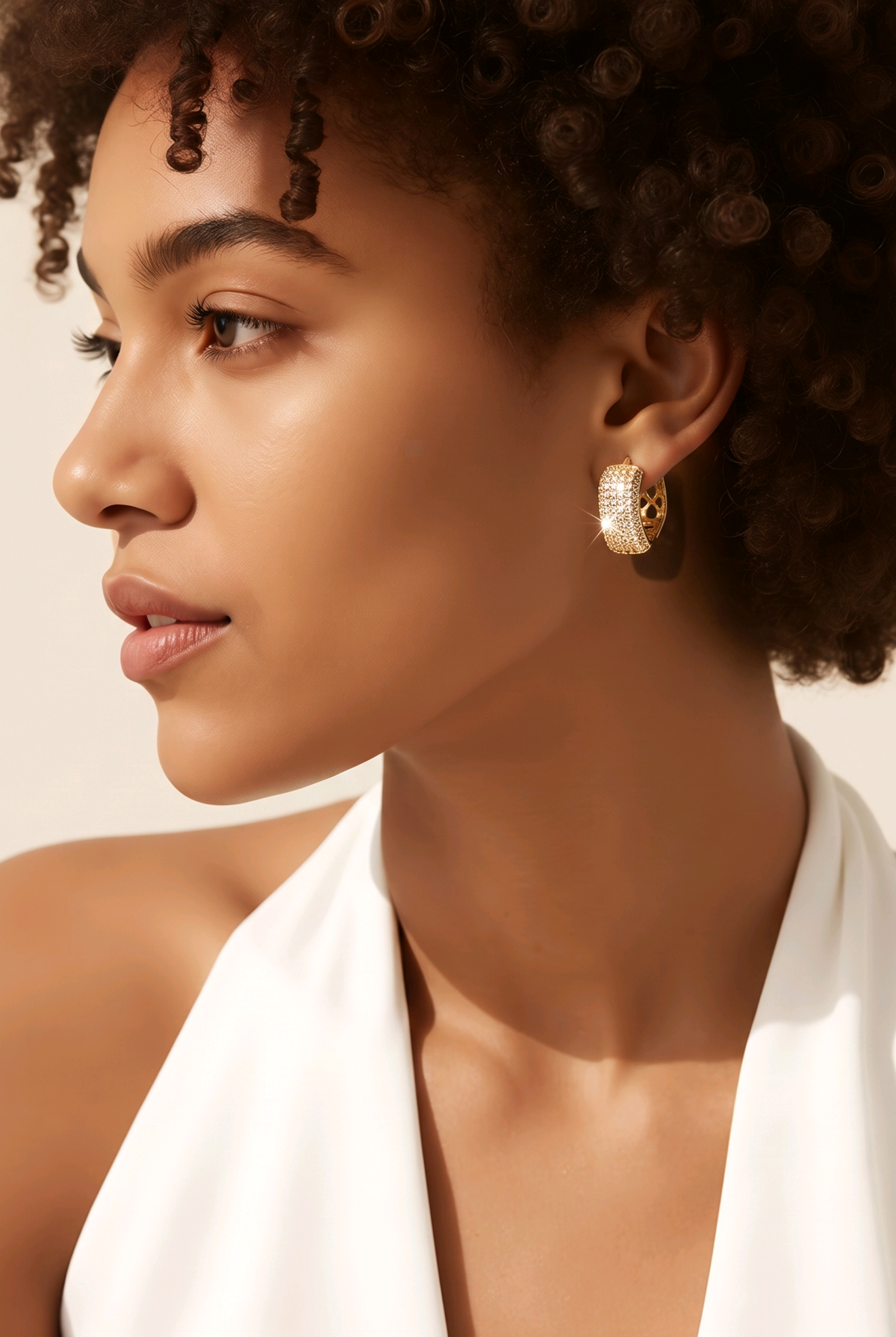 Gold Square Huggie Earrings, Pave CZ Small Hoop Earrings