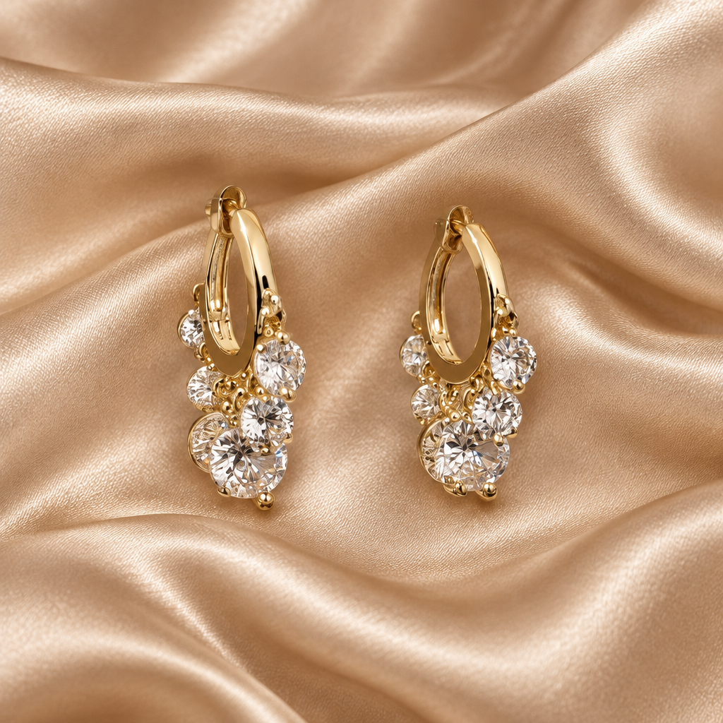 Gold Cluster Drop Huggie Earrings | CZ Dainty Hoops