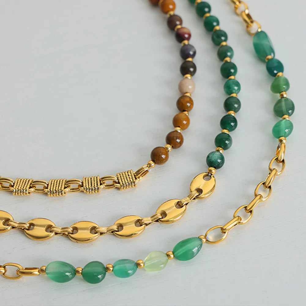 🌟 Gold-Plated Agate Bead Necklace – Women's Jewelry 💎