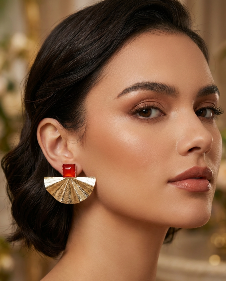 Artisan Fan Earrings – Gold & Natural Stone Collection