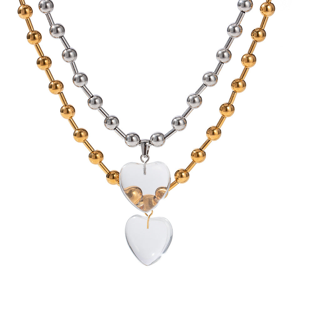 💖 Round Bead Heart Pendant Necklace – Minimalist ✨