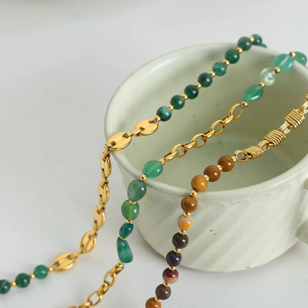 🌟 Gold-Plated Agate Bead Necklace – Women's Jewelry 💎