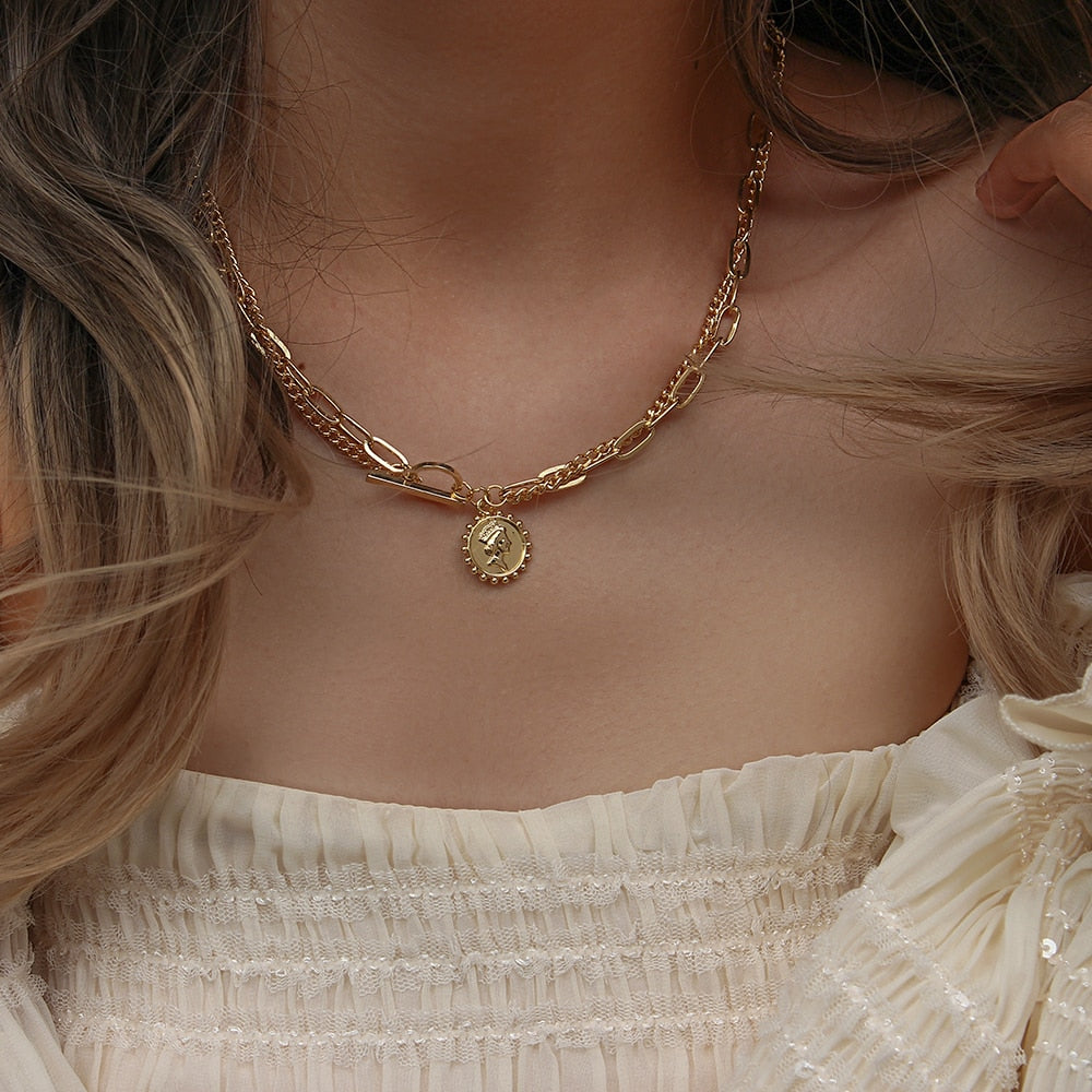 ✨ 14K Gold-Plated Double Layer Paper Clip & Cuban Chain Necklace 💎