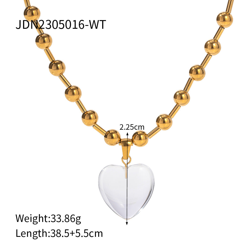 💖 Round Bead Heart Pendant Necklace – Minimalist ✨