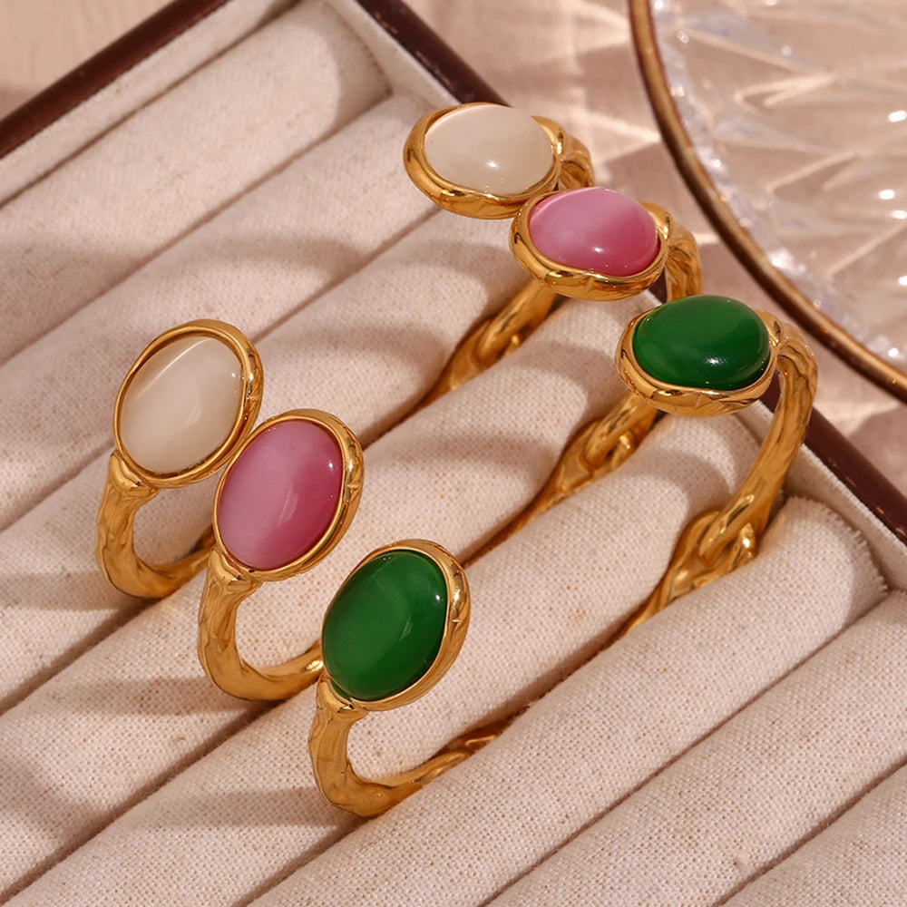 ✨ Adjustable Oval Bracelet – Green Agate & Pink Crystal 💖