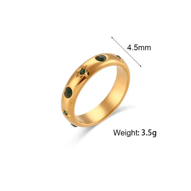 💚 18K Gold-Plated Green Zircon & Pearl Ring – Women’s Jewelry