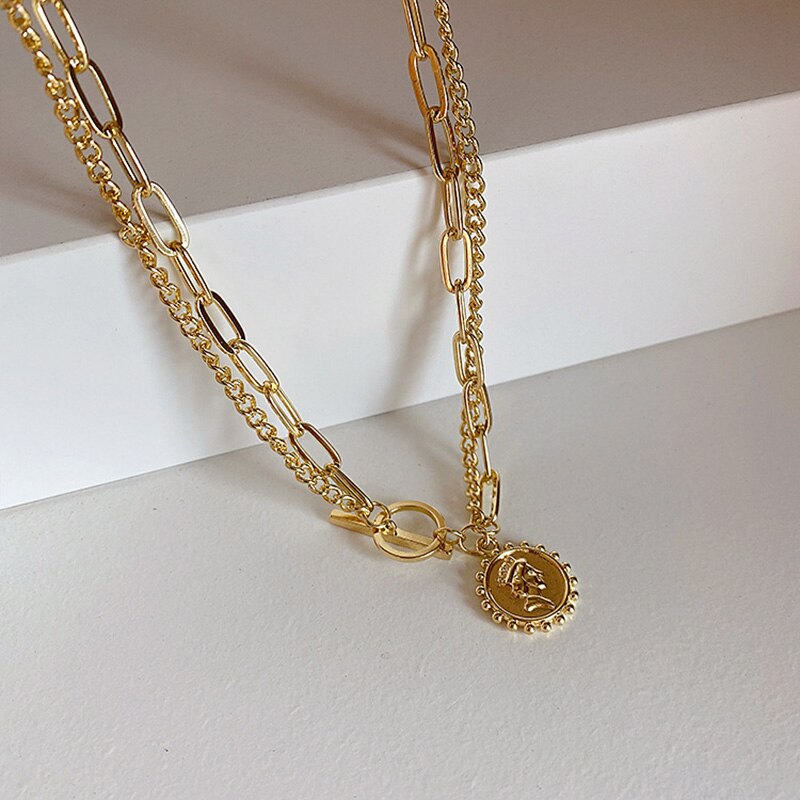 ✨ 14K Gold-Plated Double Layer Paper Clip & Cuban Chain Necklace 💎