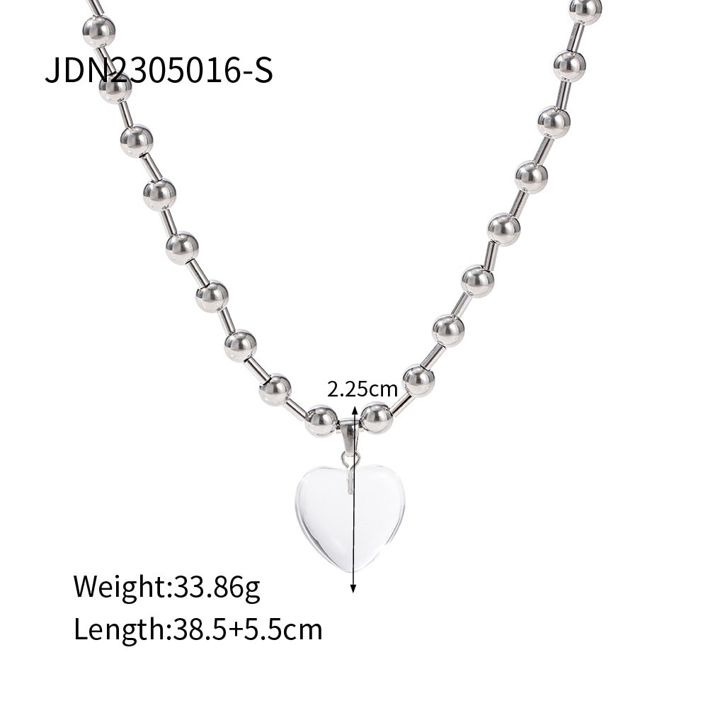 💖 Round Bead Heart Pendant Necklace – Minimalist ✨
