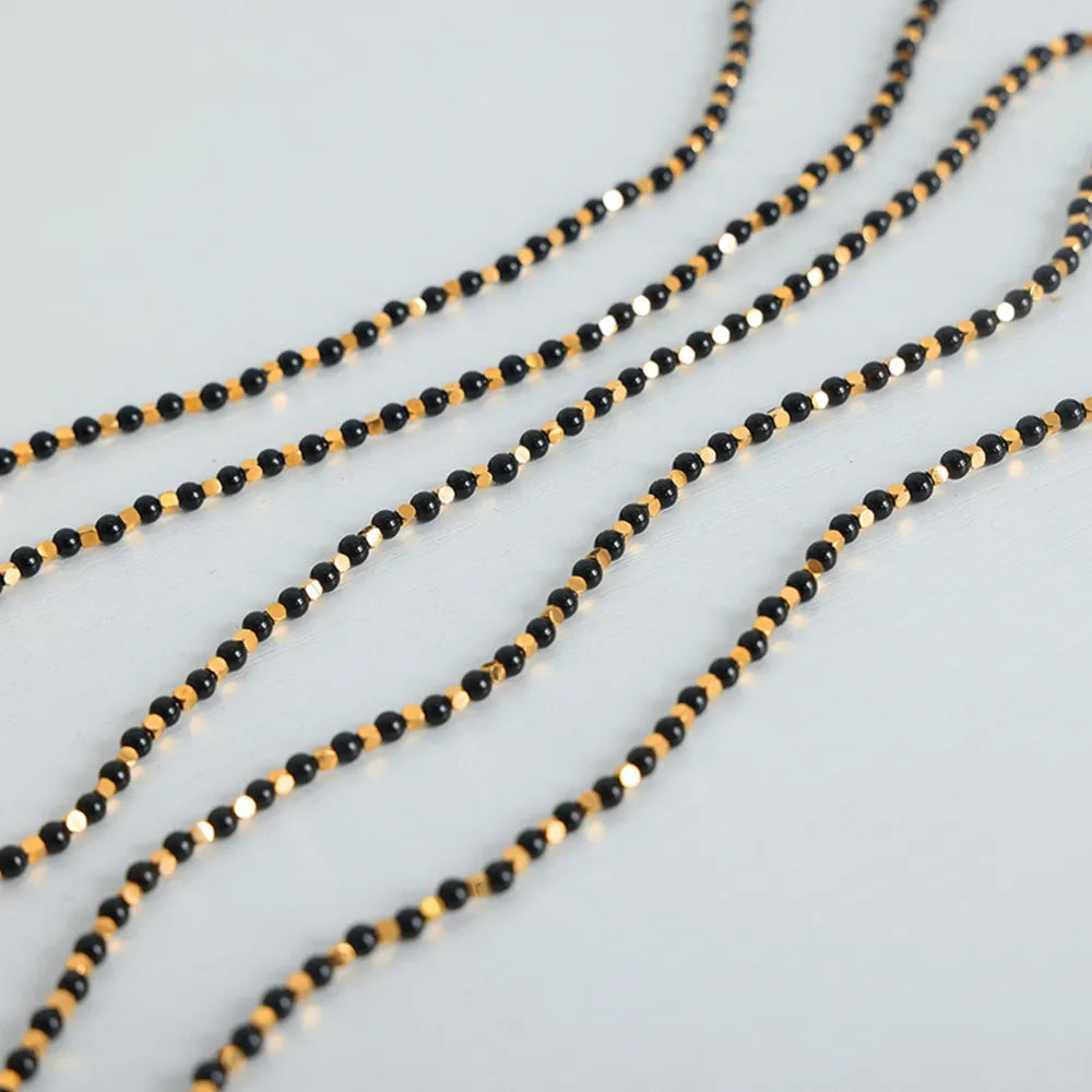 ✨ Square Black Agate Bead Necklace – Titanium Steel Gold-Plated 💎