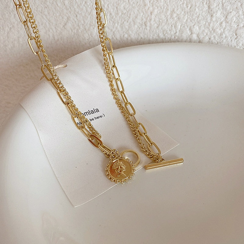 ✨ 14K Gold-Plated Double Layer Paper Clip & Cuban Chain Necklace 💎