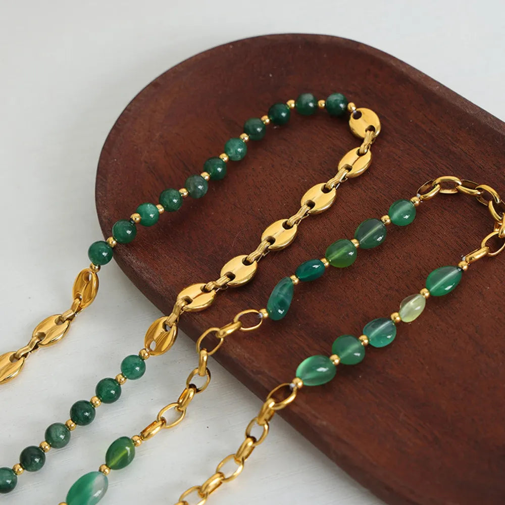 🌟 Gold-Plated Agate Bead Necklace – Women's Jewelry 💎
