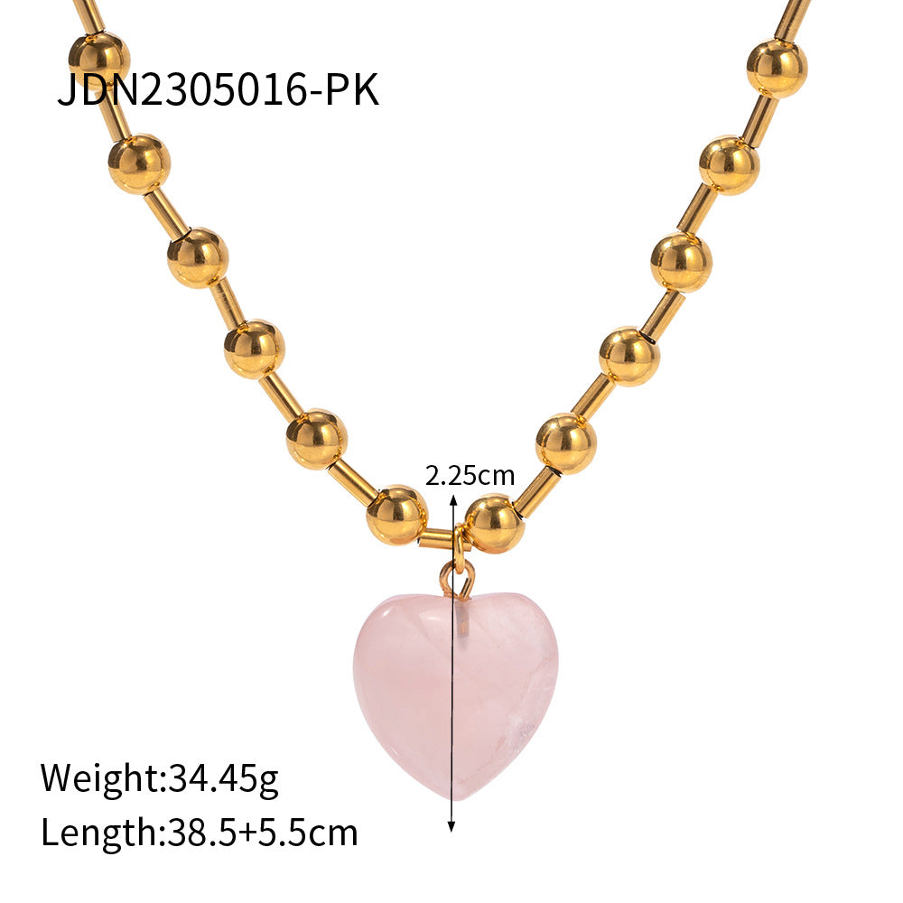 💖 Round Bead Heart Pendant Necklace – Minimalist ✨