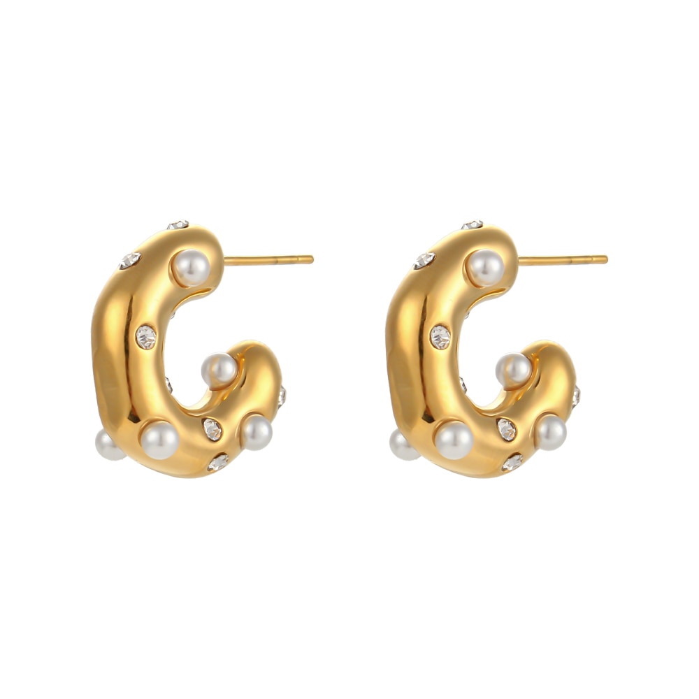 ✨ Chunky Gold-Plated Earrings – Irregular Pearl & Zircon 💎