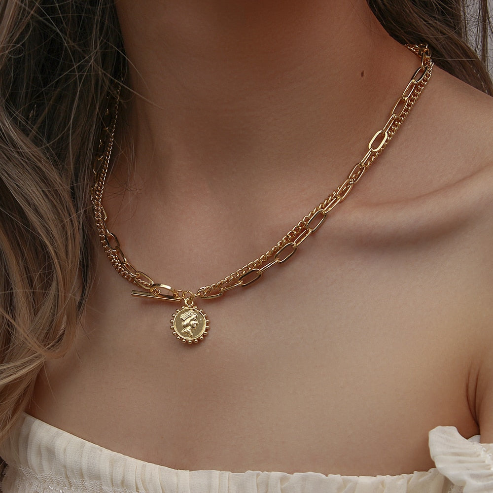 ✨ 14K Gold-Plated Double Layer Paper Clip & Cuban Chain Necklace 💎