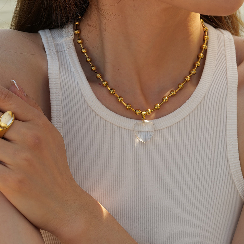 💖 Round Bead Heart Pendant Necklace – Minimalist ✨