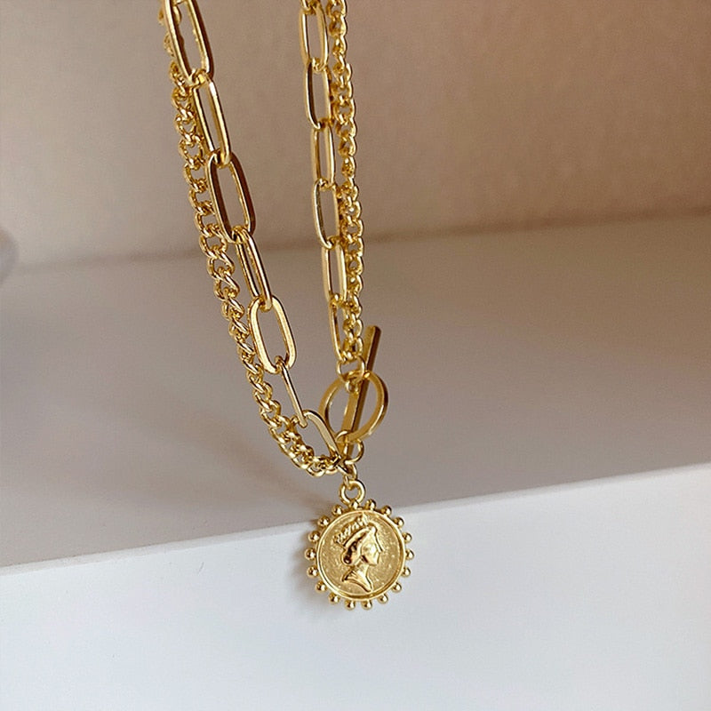 ✨ 14K Gold-Plated Double Layer Paper Clip & Cuban Chain Necklace 💎