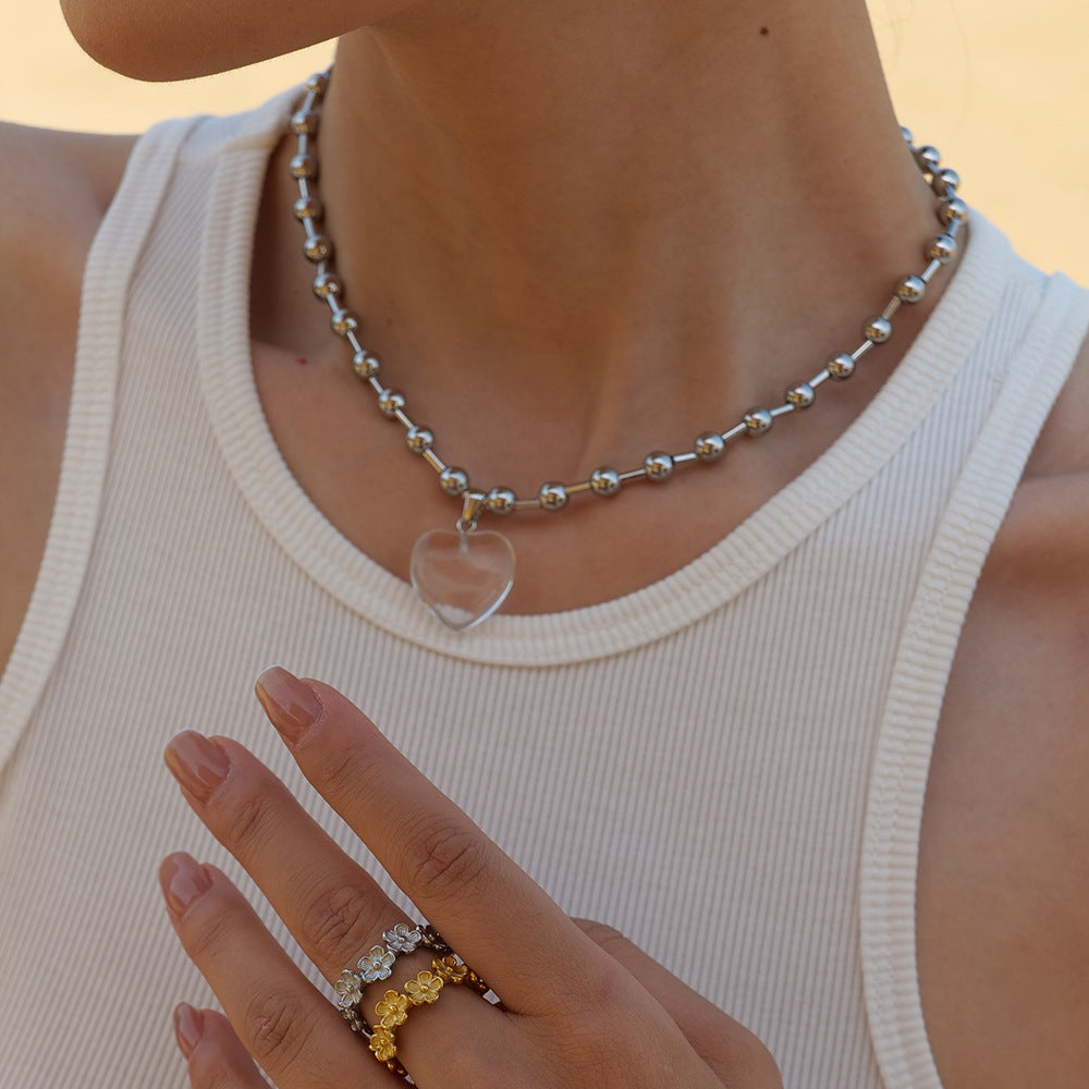 💖 Round Bead Heart Pendant Necklace – Minimalist ✨