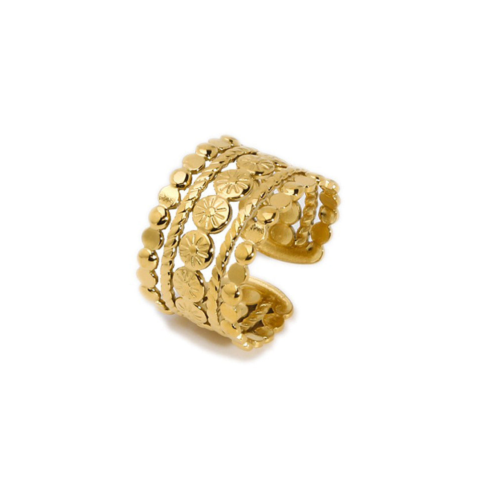 💖 Hollow Wide Steel Ring – Gold Color, Unisex & Trendy ✨