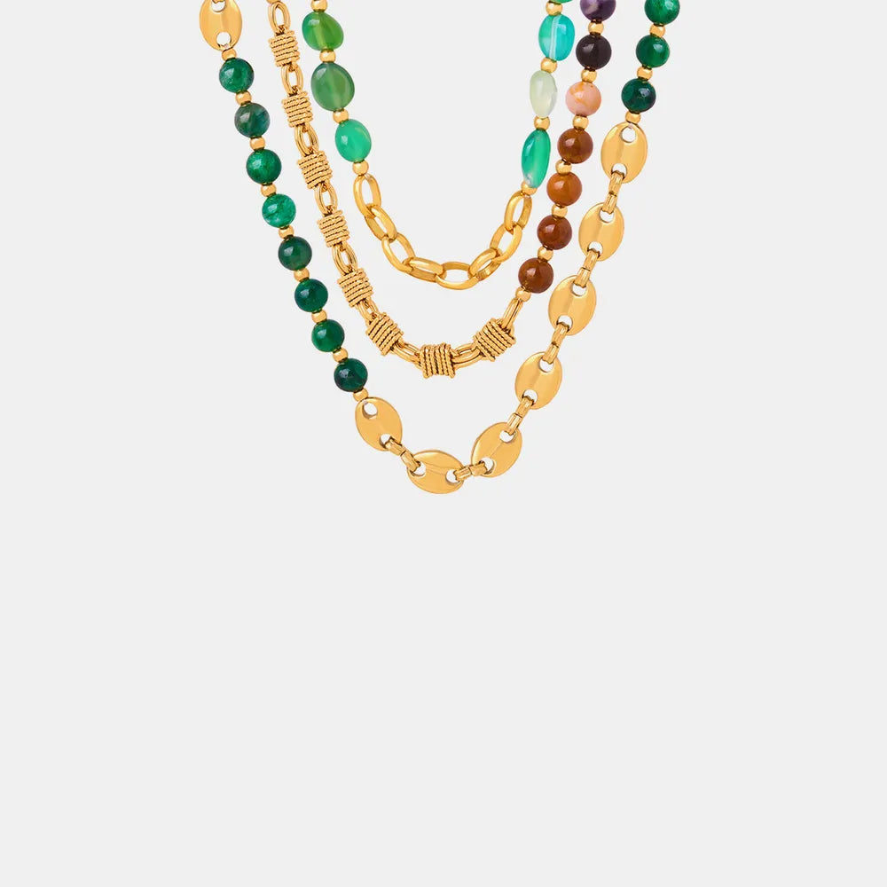 🌟 Gold-Plated Agate Bead Necklace – Women's Jewelry 💎