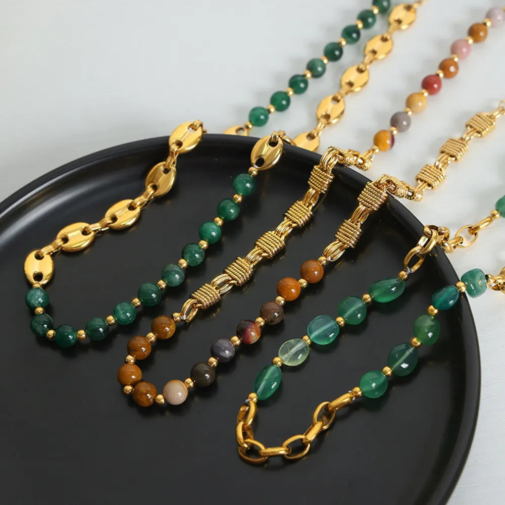 🌟 Gold-Plated Agate Bead Necklace – Women's Jewelry 💎