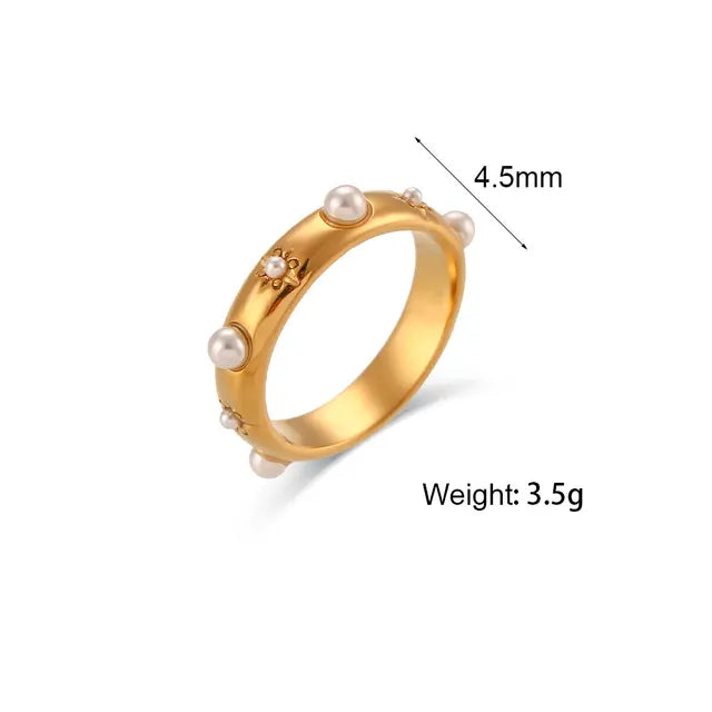 💚 18K Gold-Plated Green Zircon & Pearl Ring – Women’s Jewelry
