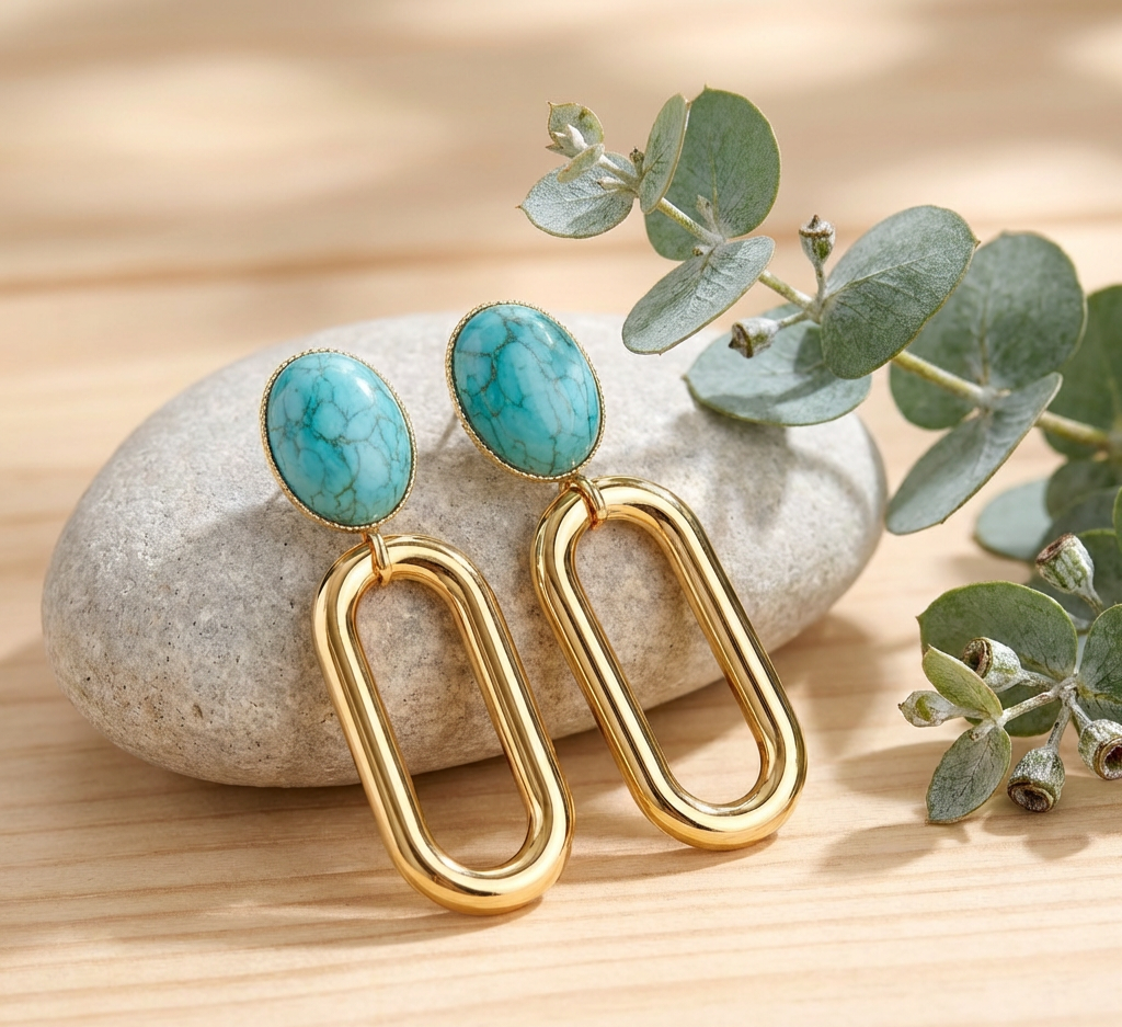 Elegant Statement Earrings with Genuine Turquoise