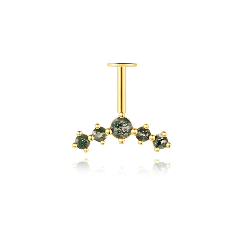 ✨ Moss Agate Stud Earrings – 925 Sterling Silver, Dainty 💎