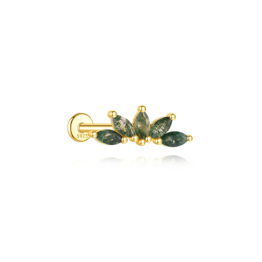 ✨ Moss Agate Stud Earrings – 925 Sterling Silver, Dainty 💎