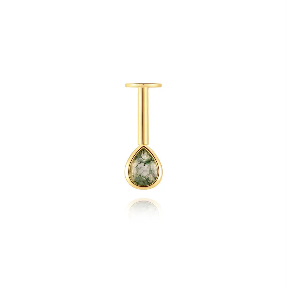 ✨ Moss Agate Stud Earrings – 925 Sterling Silver, Dainty 💎