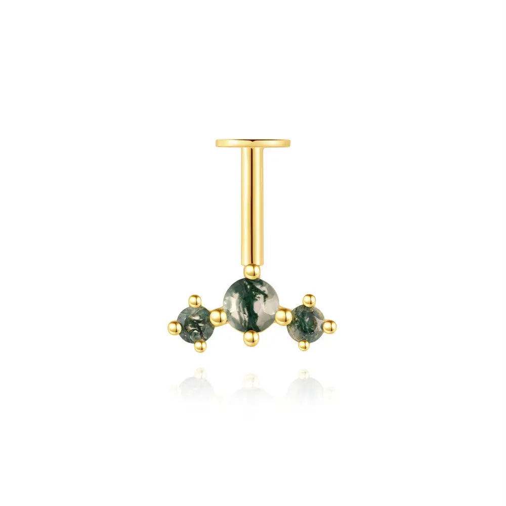 ✨ Moss Agate Stud Earrings – 925 Sterling Silver, Dainty 💎