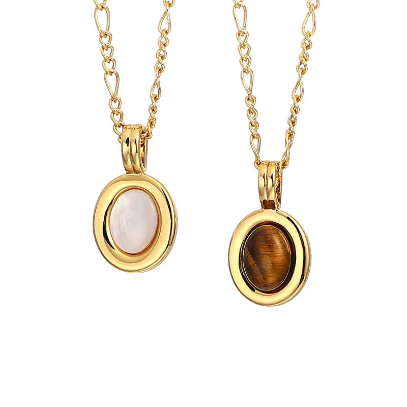 ✨ Gold-Plated Necklace – Tiger Eye & Pearl 💖