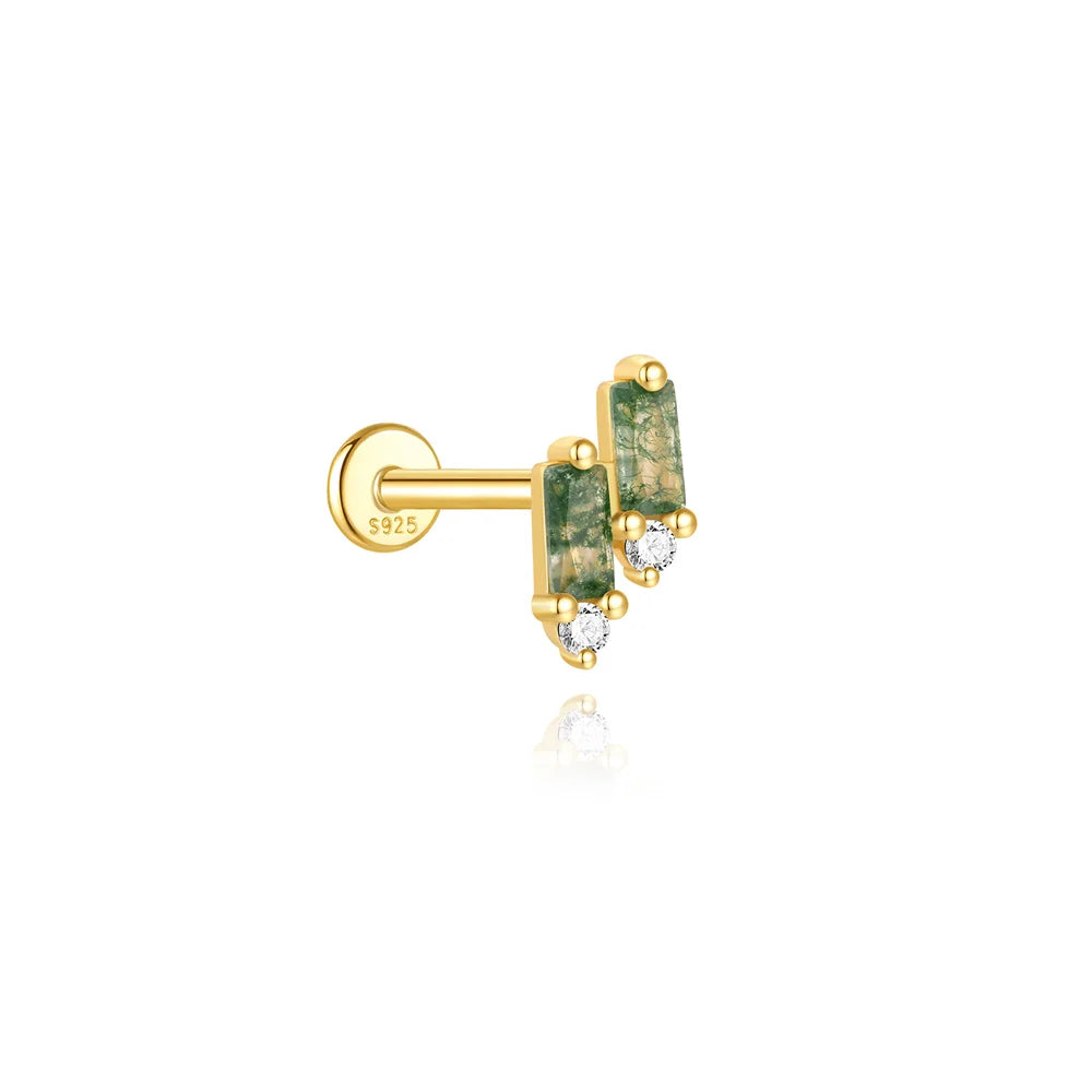 ✨ Moss Agate Stud Earrings – 925 Sterling Silver, Dainty 💎