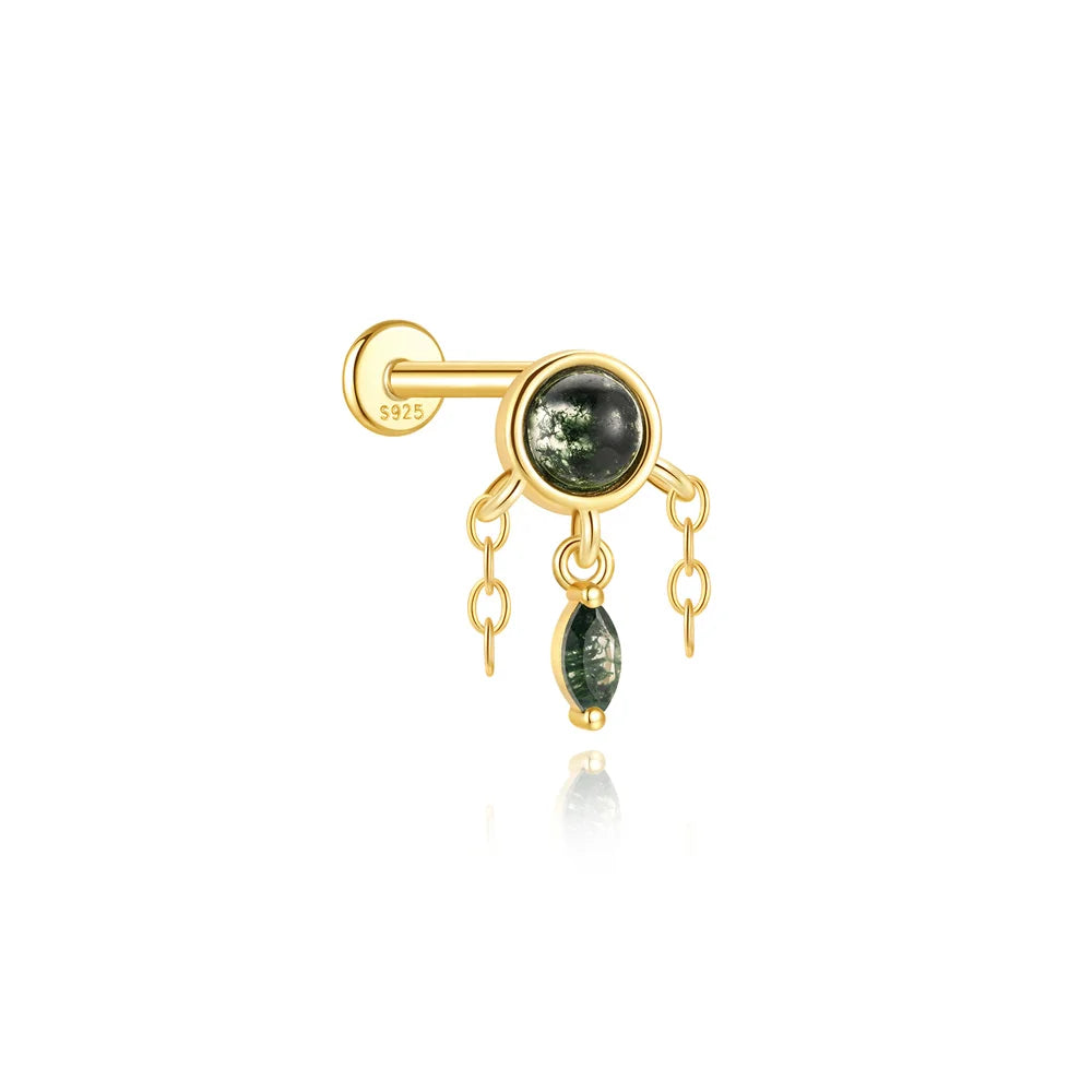✨ Moss Agate Stud Earrings – 925 Sterling Silver, Dainty 💎