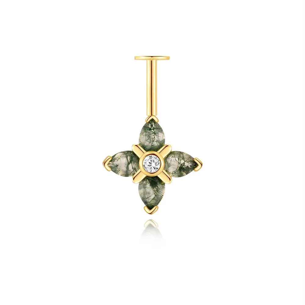 ✨ Moss Agate Stud Earrings – 925 Sterling Silver, Dainty 💎