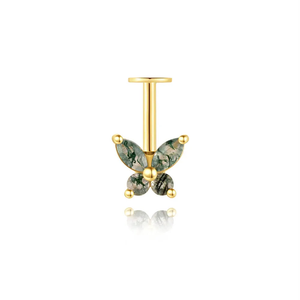 ✨ Moss Agate Stud Earrings – 925 Sterling Silver, Dainty 💎