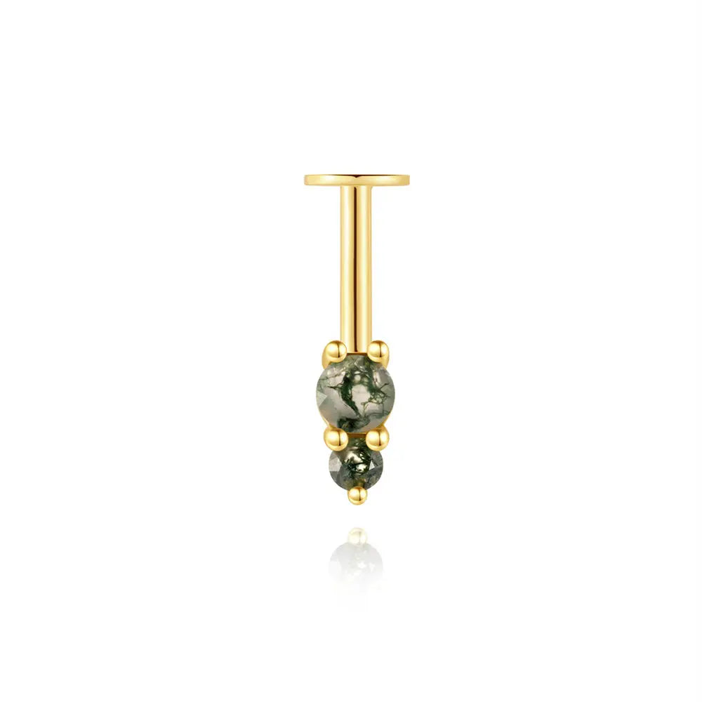 ✨ Moss Agate Stud Earrings – 925 Sterling Silver, Dainty 💎