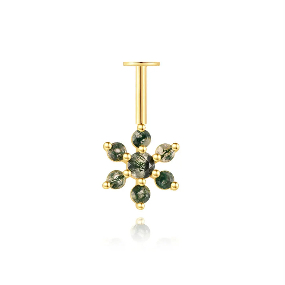 ✨ Moss Agate Stud Earrings – 925 Sterling Silver, Dainty 💎