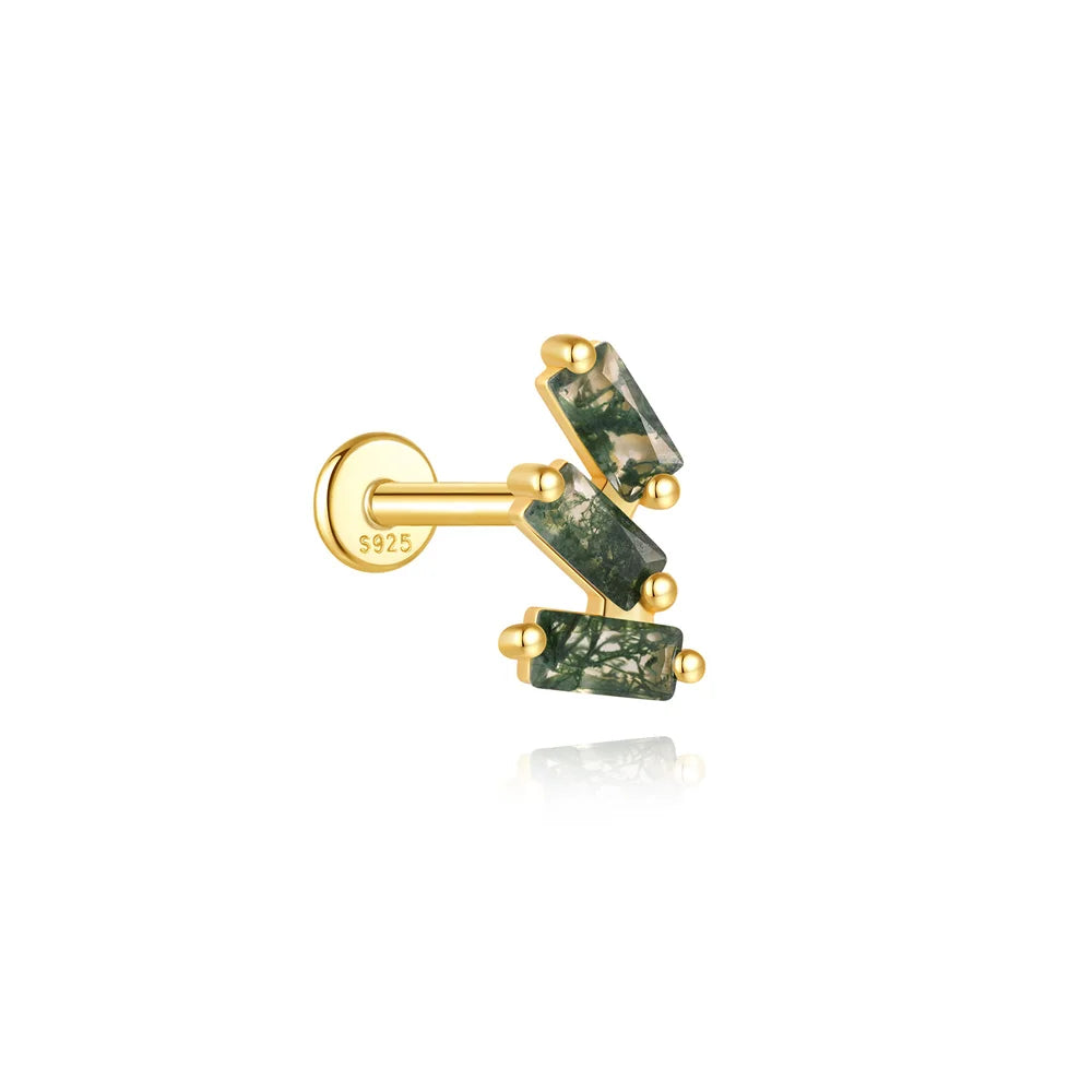 ✨ Moss Agate Stud Earrings – 925 Sterling Silver, Dainty 💎
