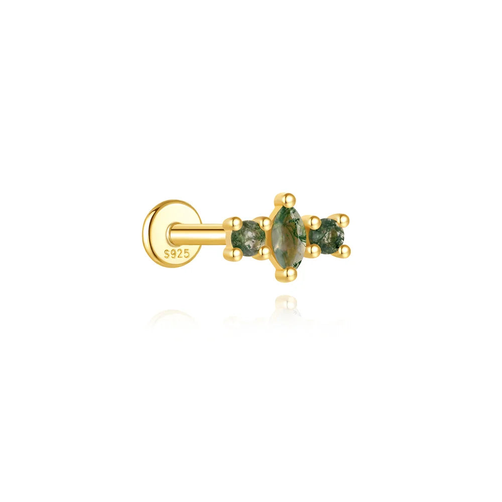 ✨ Moss Agate Stud Earrings – 925 Sterling Silver, Dainty 💎